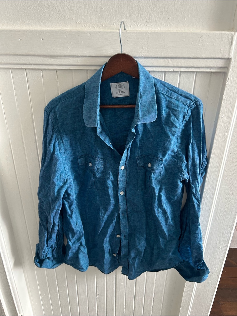 Murano Indigo Blue linen Casual Button-Down Shirt